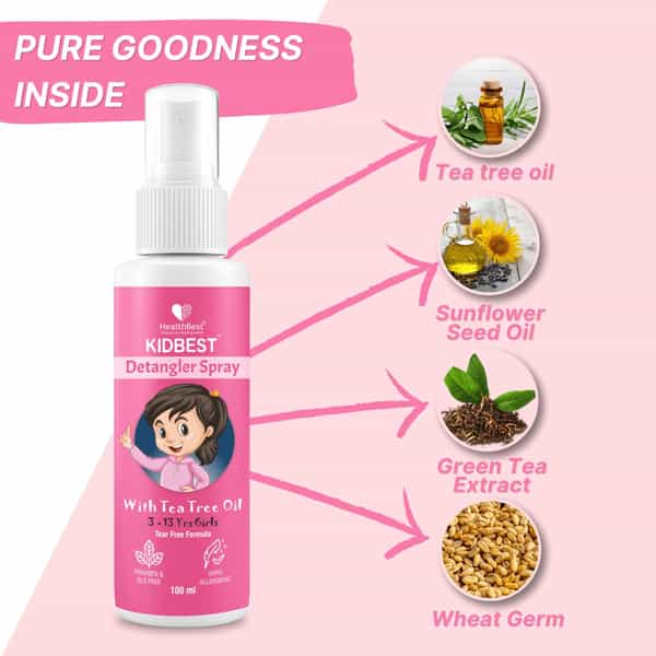 Healthbest Detangler Spray For Kids With Tea Tree Oil | Tangle-Free Hair- 100Ml