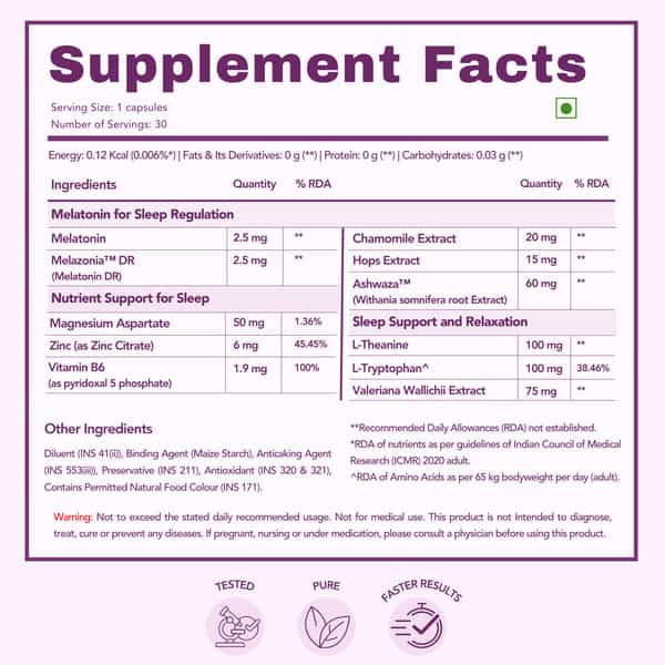 Wishnew Wellness Sleepease 30 Veg Capsules Advanced Sleep Formula L-Theanine | Melatonin | Valerian