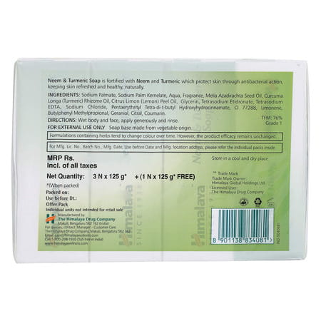 Himalaya Neem & Turmeric Soap | Cleanses And Purifies Skin | 125 Gm | Buy 3 Get 1 Free