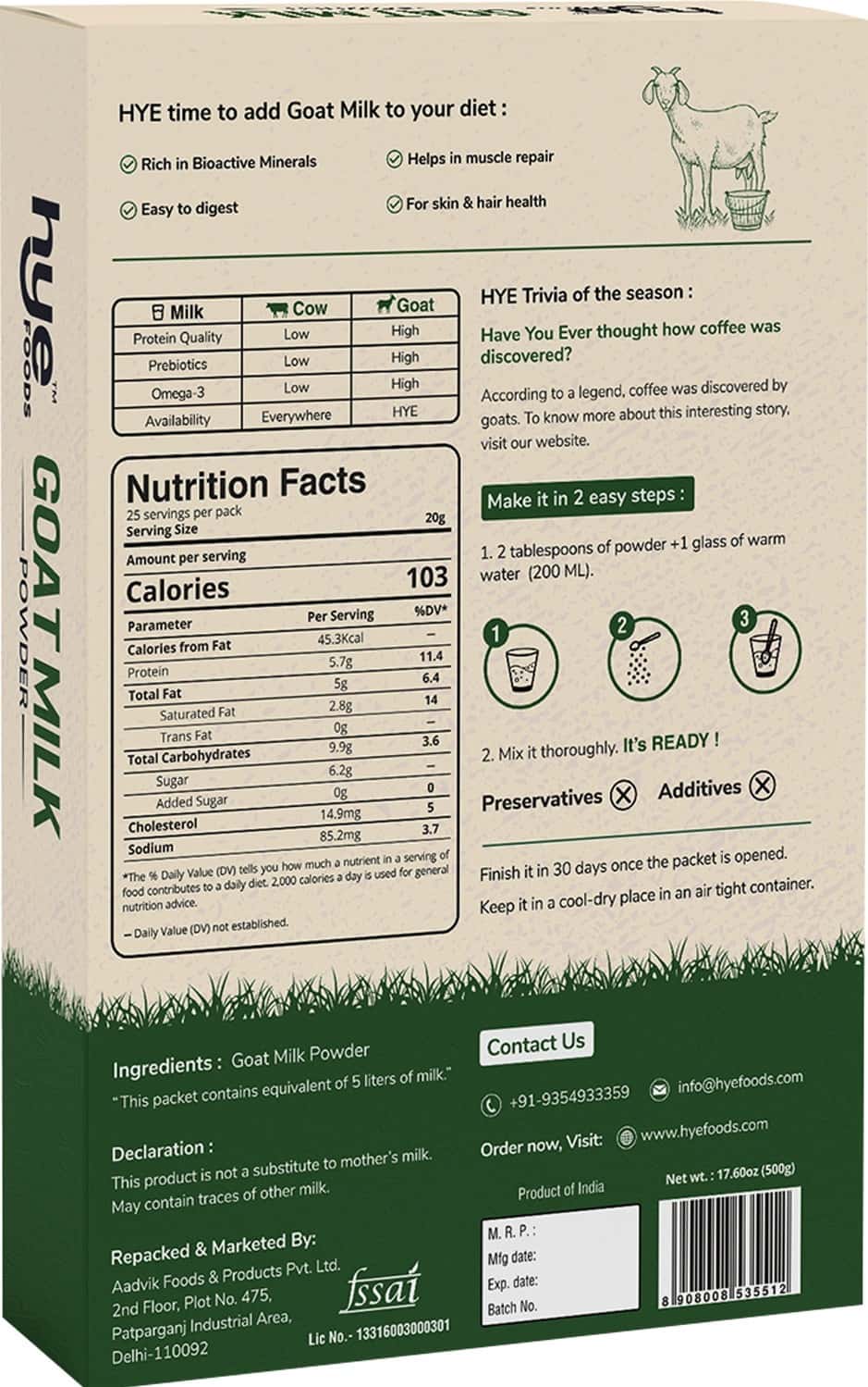 Buy HYE GOAT MILK POWDER 500G Online & Get Upto 60 OFF at PharmEasy