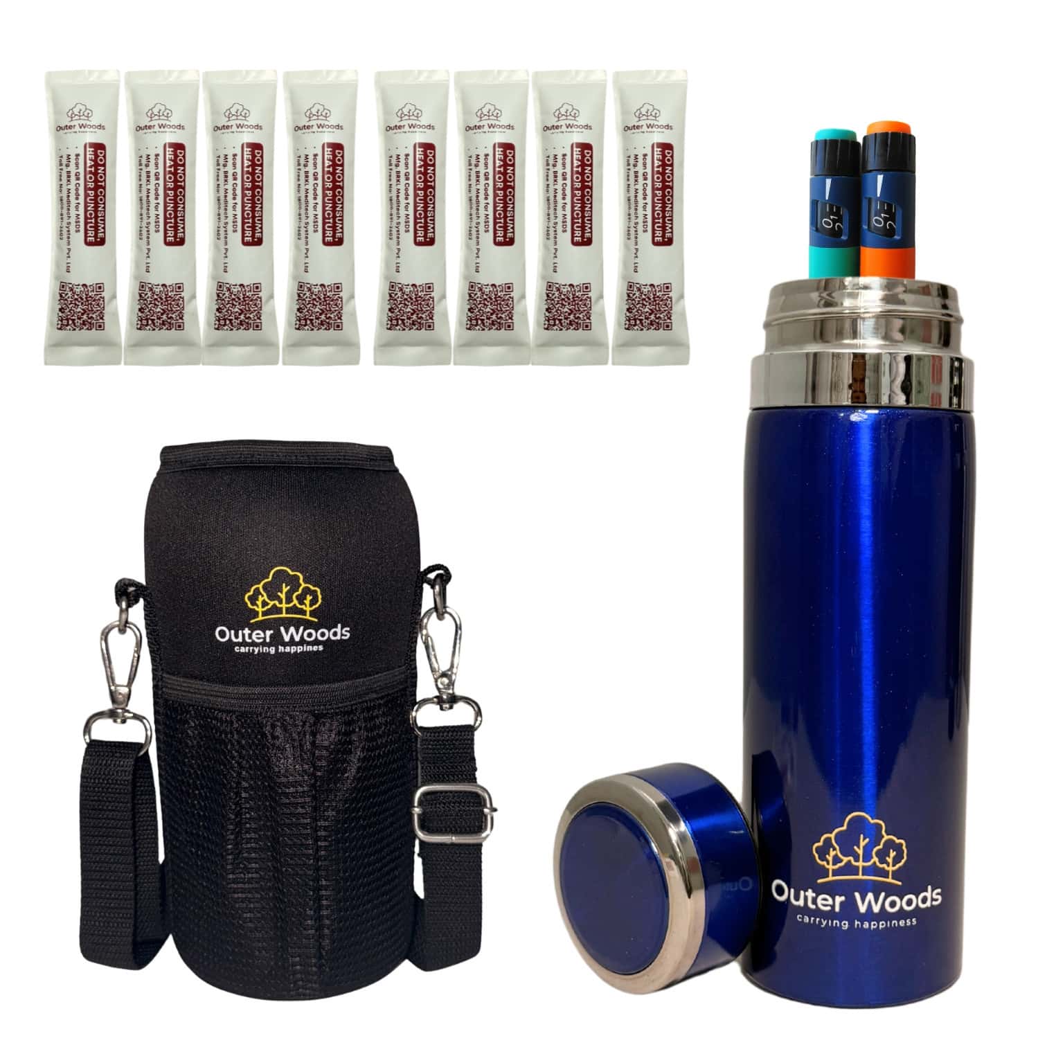Outer Woods Insulin Cooler Bottle Case With 8 Mini Ice Gel Packs | 20+ Hrs Cooling | Medium - Blue