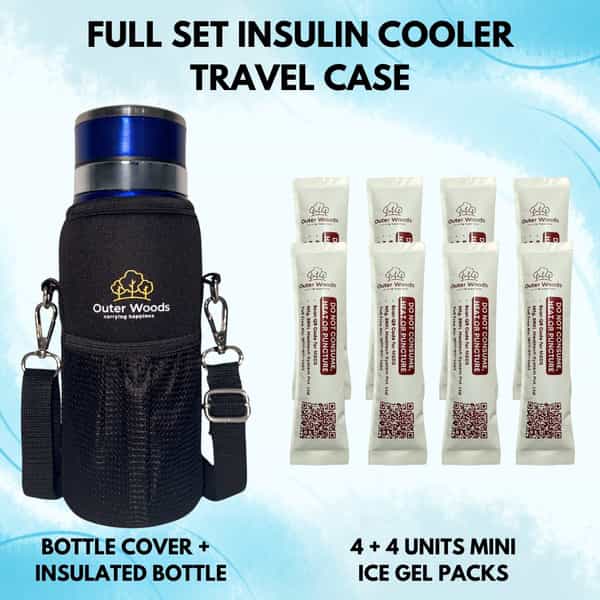 Outer Woods Insulin Cooler Bottle Case With 8 Mini Ice Gel Packs | 20+ Hrs Cooling | Medium - Blue