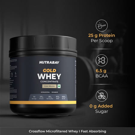 Nutrabay Gold 100% Whey Protein Concentrate Cafe Mocha - 500g