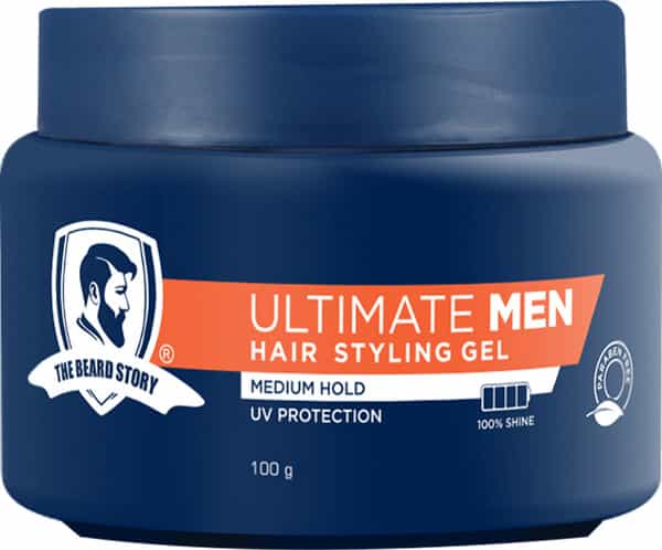 The Beard Story Ultimate Men Hair Styling Gel Medium Hold With Uv Protection For Shiny Hair 100 G