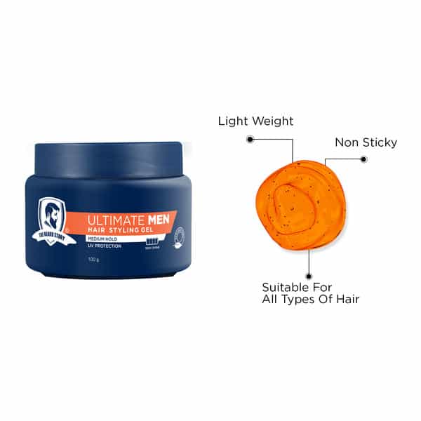 The Beard Story Ultimate Men Hair Styling Gel Medium Hold With Uv Protection For Shiny Hair 100 G