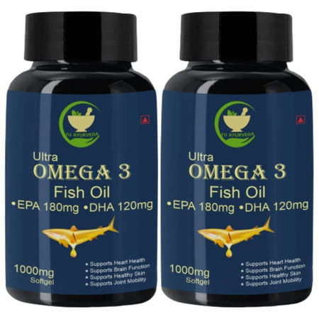 Fij Ayurveda Ultra Omega 3 Fish Oil - 1000mg- 60 Softget Capsules (Pack Of 2)