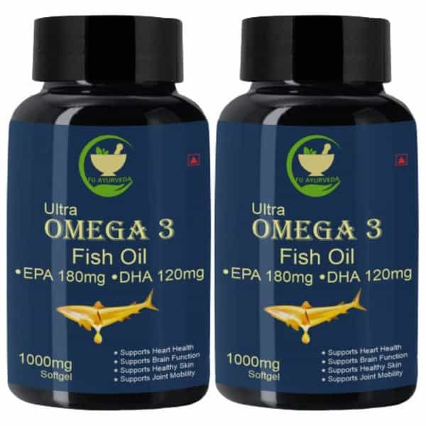 Fij Ayurveda Ultra Omega 3 Fish Oil - 1000Mg- 60 Softget Capsules (Pack Of 2)