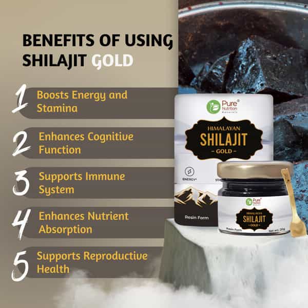 Pure Nutrition Shilajit Gold Resin - Contains 24 Carat Gold Dust (Swarna Bhasm|With Certificate) 20G