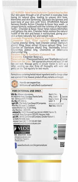Vlcc Ayurveda Natural Fairness Double Action Chandan & Kesar Face Wash - 100 Gm