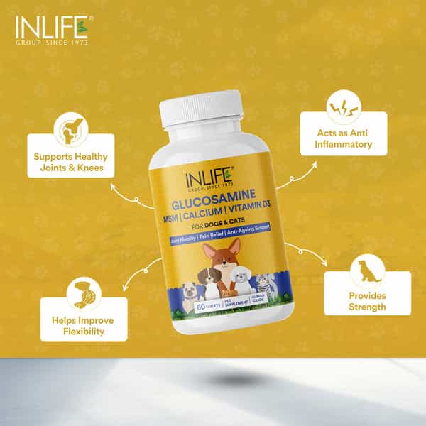 Inlife Glucosamine Tablets For Dogs & Cats | With Msm Calcium & Vitamin D3 - 60 Tablets
