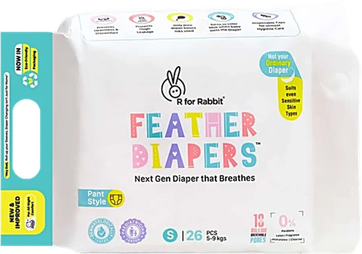 R For Rabbit Feather Diaper Pants Size Small For Baby Of 5-9 Kgs (pack Of 26)