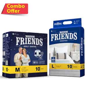 Friends Overnight Adult Diapers Pants Medium 10 Pcs + Premium Underpads Combo Pack