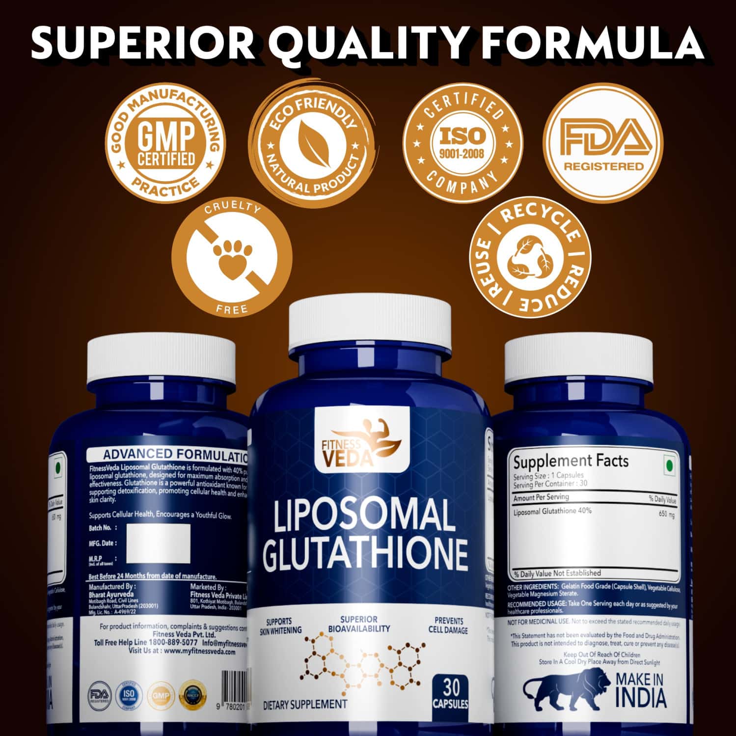 Buy FITNESS VEDA LIPOSOMAL GLUTATHIONE SUPPLEMENT - 30 CAPSULES