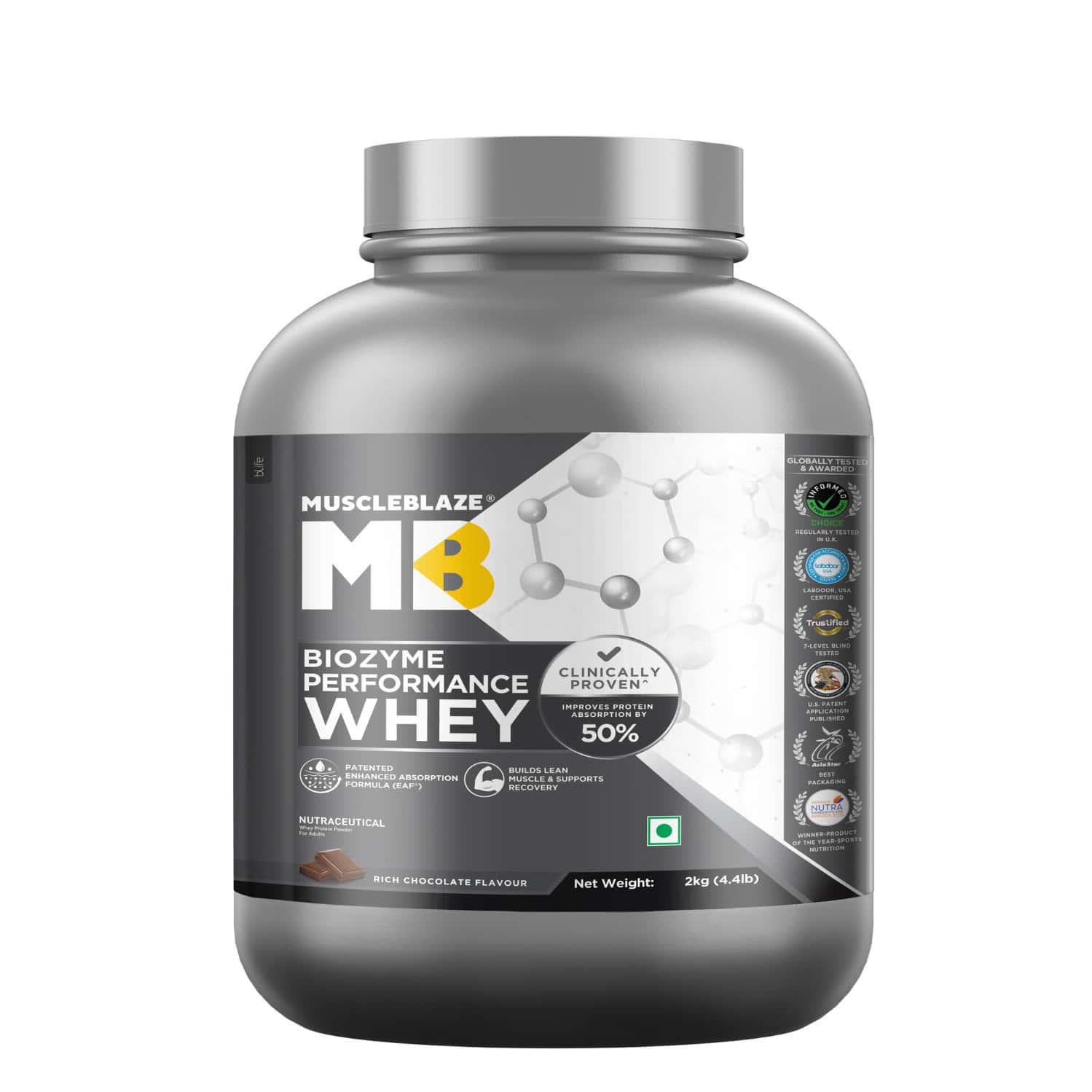 Muscleblaze Biozyme Performance Whey Protein Powder | Rich Chocolate (2kg) | 25g Protein