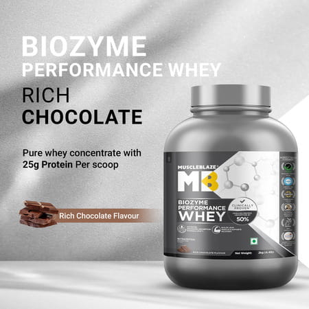 Muscleblaze Biozyme Performance Whey Protein Powder | Rich Chocolate (2Kg) | 25G Protein