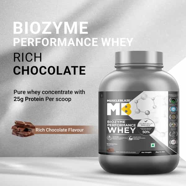 Muscleblaze Biozyme Performance Whey Protein Powder | Rich Chocolate (2Kg) | 25G Protein