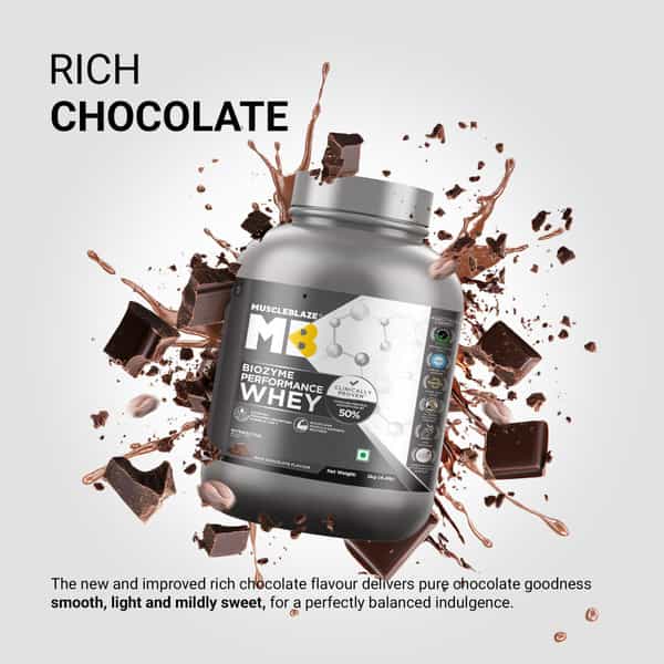 Muscleblaze Biozyme Performance Whey Protein Powder | Rich Chocolate (2Kg) | 25G Protein