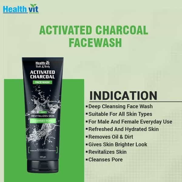 Healthvit Activated Charcoal  Face Wash  Tube Of 100 G