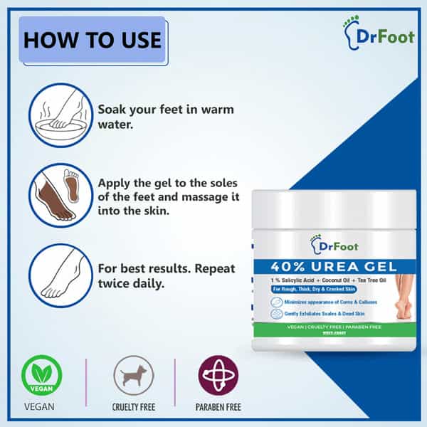 Dr Foot 40% Urea Gel With 1% Salicylic Acid Coconut Oil And Tea Tree Oil Moisturizes -100 Gm