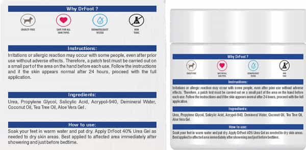 Dr Foot 40% Urea Gel With 1% Salicylic Acid Coconut Oil And Tea Tree Oil Moisturizes -100 Gm