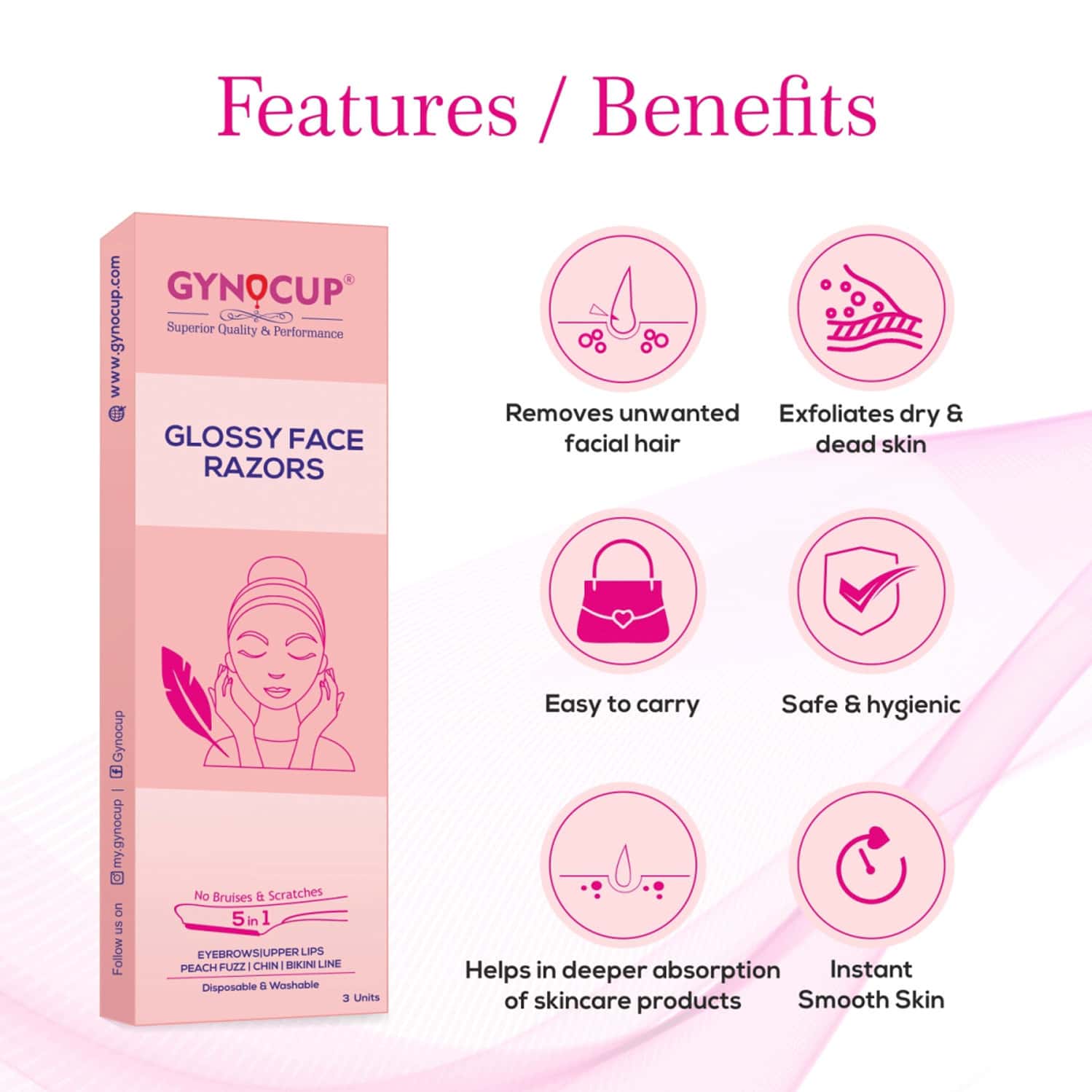 Buy GYNOCUP GLOSSY FACE RAZOR FOR WOMEN PAINLESS FACIAL HAIR REMOVAL
