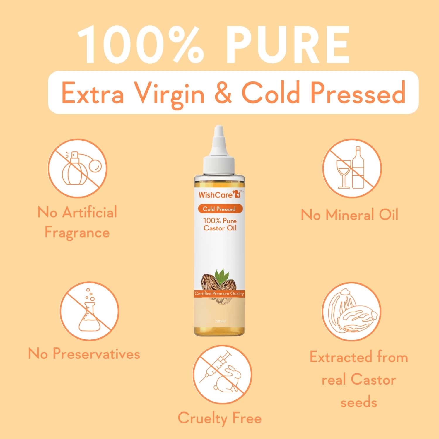 Wishcare 100% Pure Cold Pressed Castor Oil 200ml - Image 3
