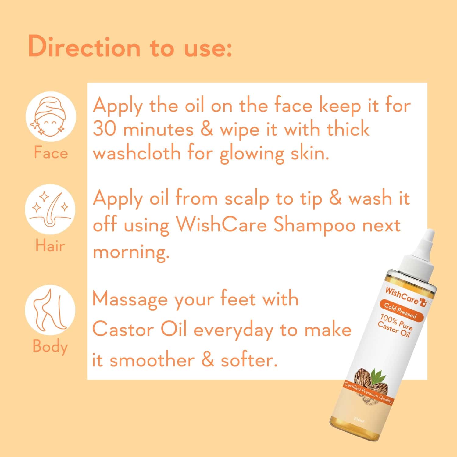 Wishcare 100% Pure Cold Pressed Castor Oil 200ml - Image 5
