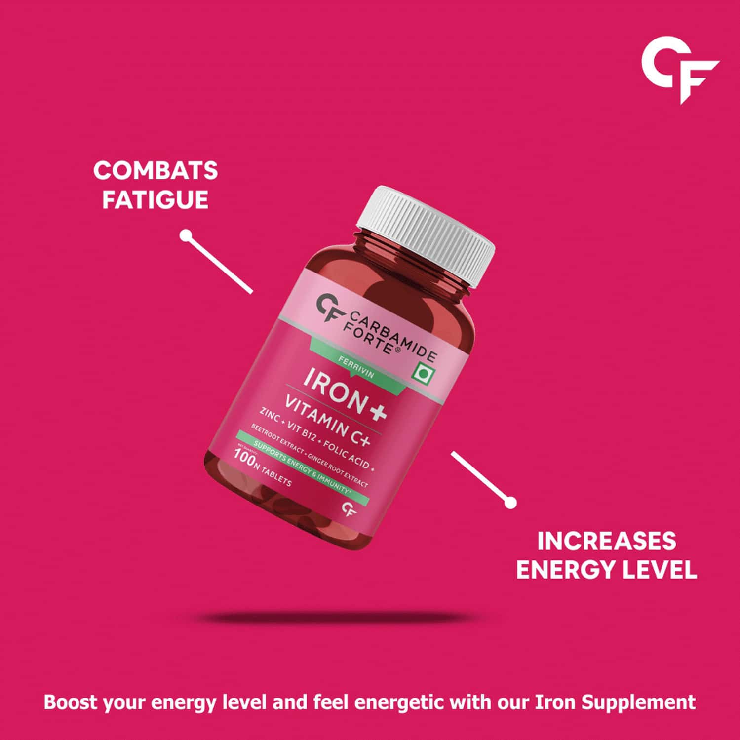 Buy CARBAMIDE FORTE CHELATED IRON+VITAMIN C B12 FOLIC ACID&ZINC100 VEG