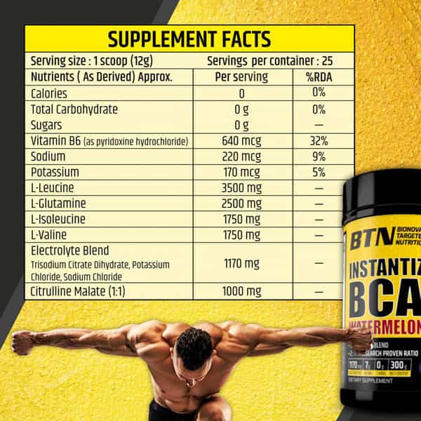 Btn Sports Instantized Bcaa (2:1:1 Ratio) Pre And Post Workout Supplement (Electric Candy Flavour)