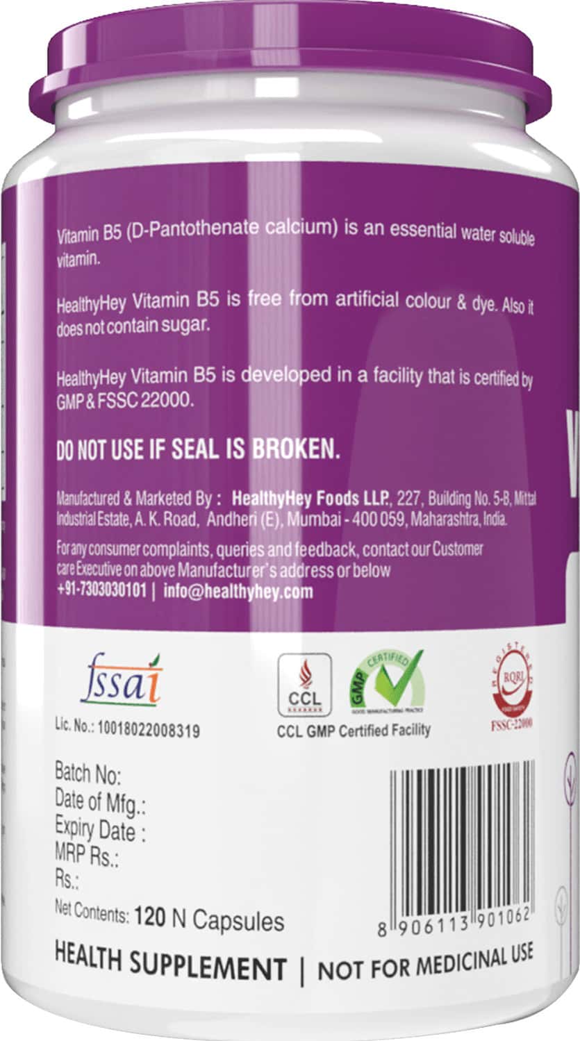 Buy HEALTHYHEY NUTRITION VITAMIN B5 DPANTOTHENATE VEGAN 120 VEG