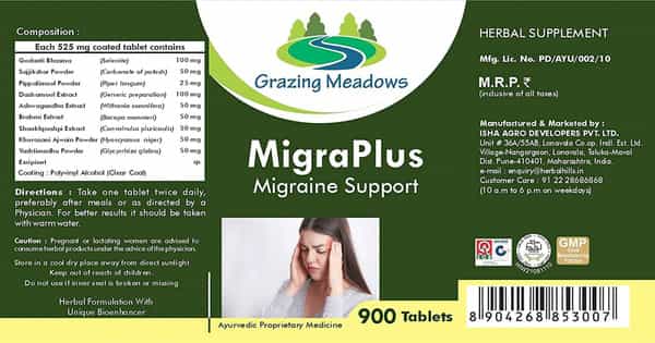 Grazing Meadows Migraplus 900 Tablets | Natural Supplement For Migraine Support (Pack Of 2)
