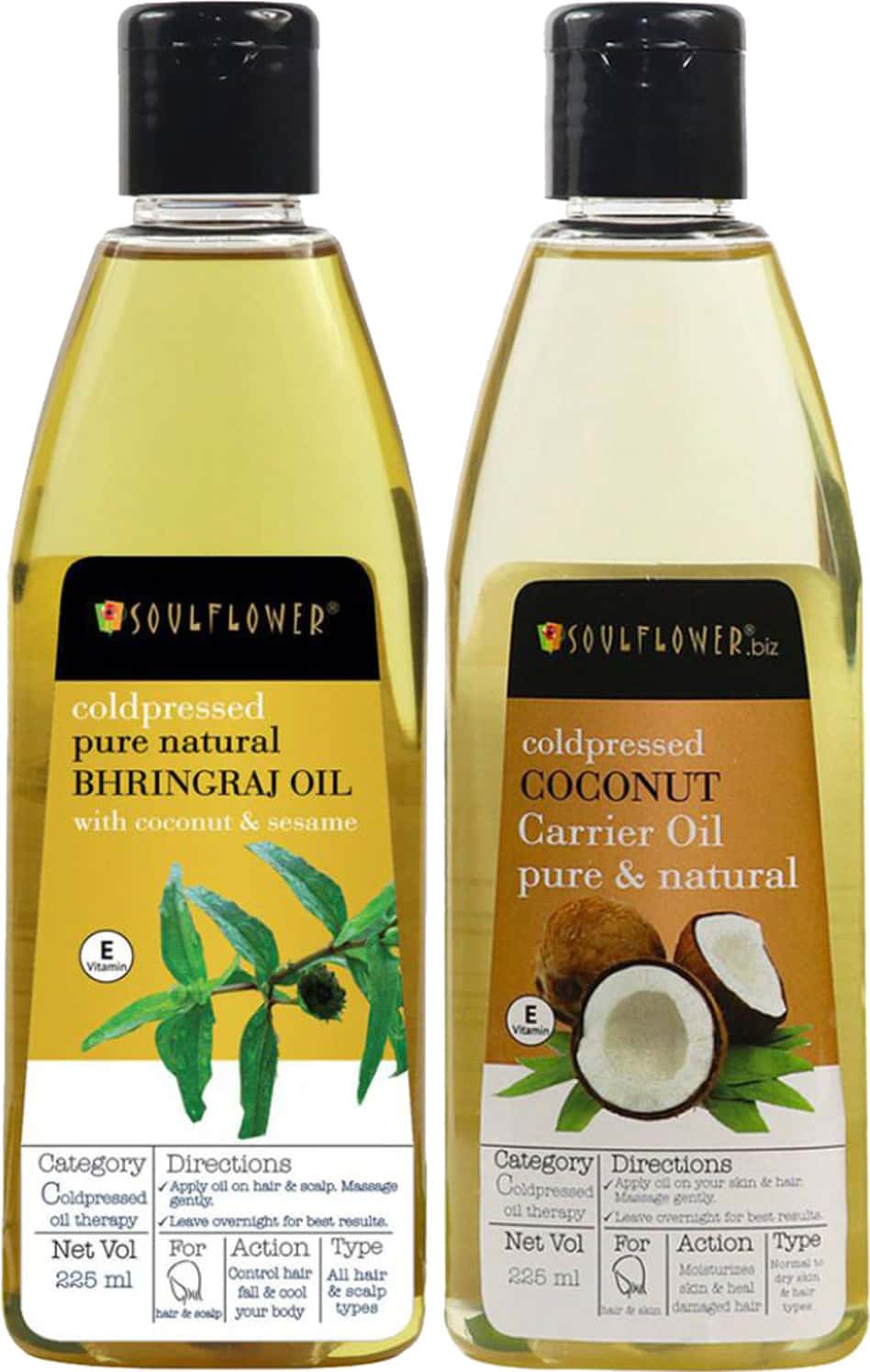 Soulflower Bhringraj Carrier Oil & Coconut Carrier Oil 225ml (Set Of 2)