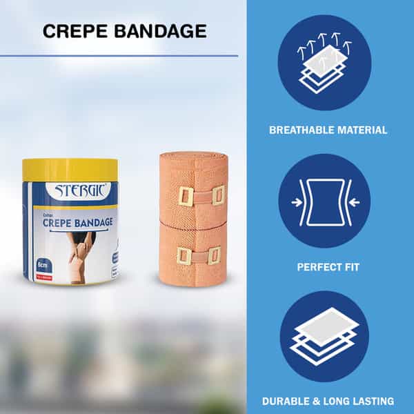 Stergic Crepe Bandage With Flexible Clips Pain Relief Garam Patti (6Cm X 4M)