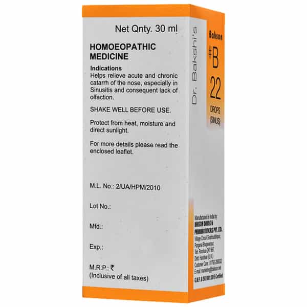 Dr Bakshi's Bakson Homoeopathy B22 Sinus Drops 30 Ml
