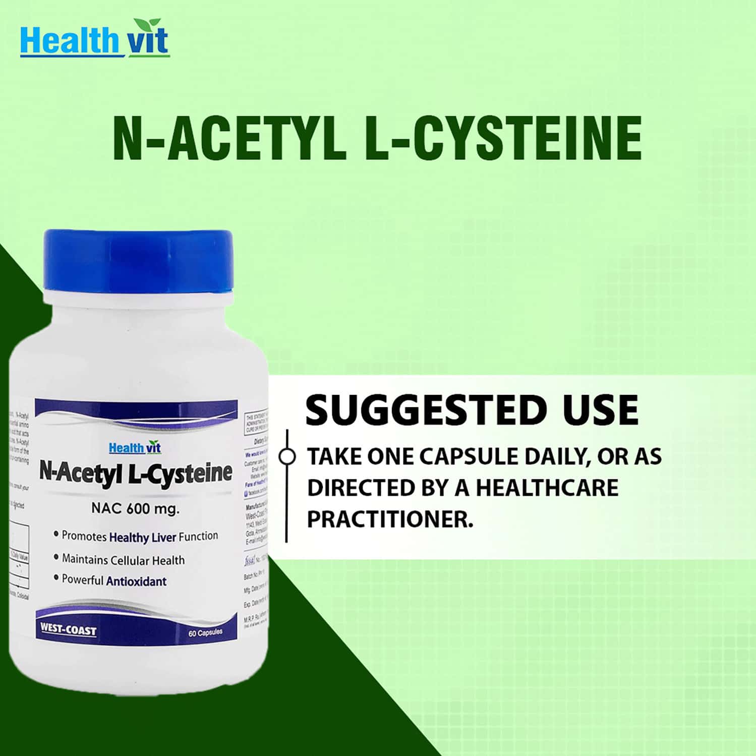 Buy HEALTHVIT NACETYL LCYSTEINE (NAC) LIVER & ANTIOXIDANT SUPPORT