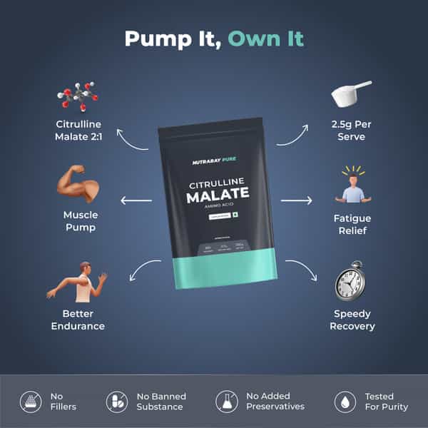 Nutrabay Pure 100% Citrulline Malate Powder - 250G Unflavoured 100 Servings