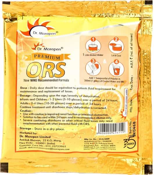 Dr. Morepen Ors Powder Sachets Liquid Hydration Drink Orange Flavour Pack Of 5