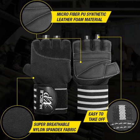 Musclexp Bold Fit-Pro Fitness Workout Gym Gloves Moisture-Absorbing Unisex (Black & White) 1 Pair
