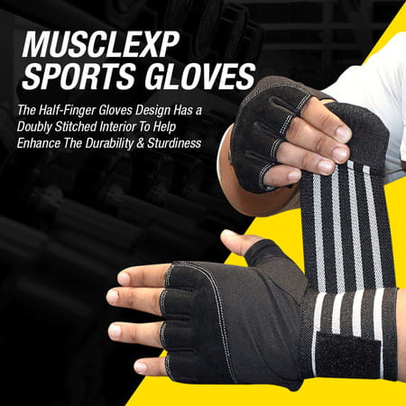 Musclexp Bold Fit-Pro Fitness Workout Gym Gloves Moisture-Absorbing Unisex (Black & White) 1 Pair