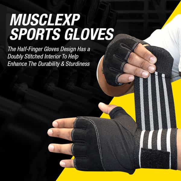 Musclexp Bold Fit-Pro Fitness Workout Gym Gloves Moisture-Absorbing Unisex (Black & White) 1 Pair