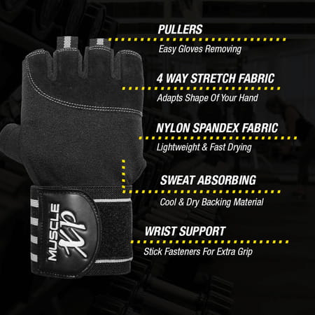 Musclexp Bold Fit-Pro Fitness Workout Gym Gloves Moisture-Absorbing Unisex (Black & White) 1 Pair