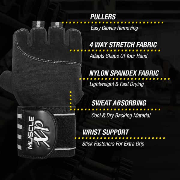 Musclexp Bold Fit-Pro Fitness Workout Gym Gloves Moisture-Absorbing Unisex (Black & White) 1 Pair