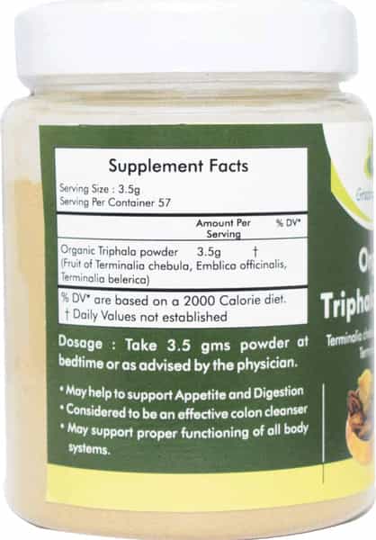 Grazing Meadows Organic Triphala Powder/Amla : Bibhitaki : Haritaki / 200Gms (Pack Of 4)