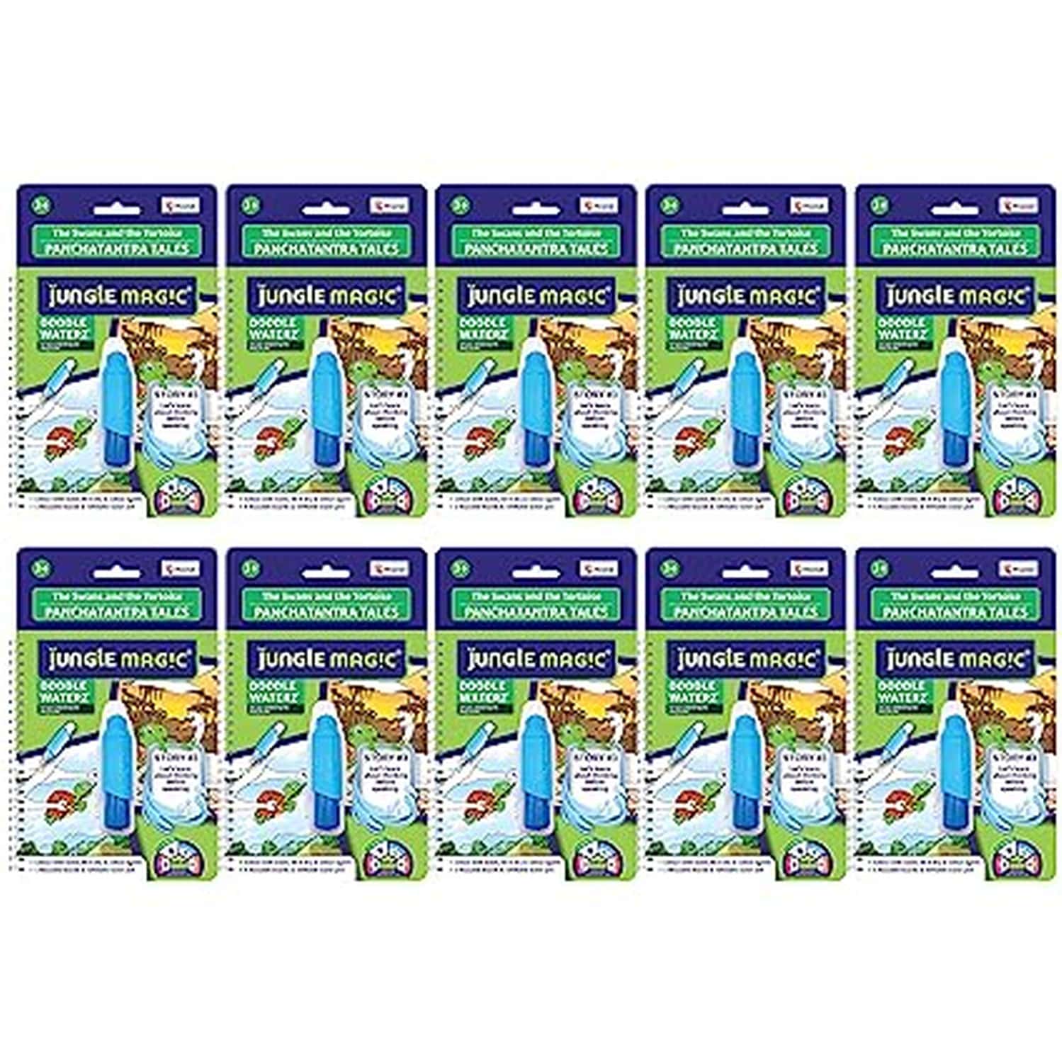 Jungle Magic Doodle Waterz - Reusable Water Colouring Panchtantra Book I Swans & Tortoise - 10 Units