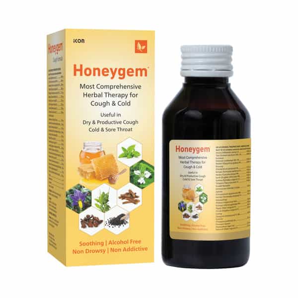 Buy HONEYGEM COUGH SYRUP 100 ML 100 AYURVEDIC NONDROWSY (PACK OF 4) Online & Get Upto 60