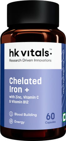 Hk Vitals Chelated Iron + Supplement (60 Capsules) | With Zinc | Vitamin C & Vitamin B12