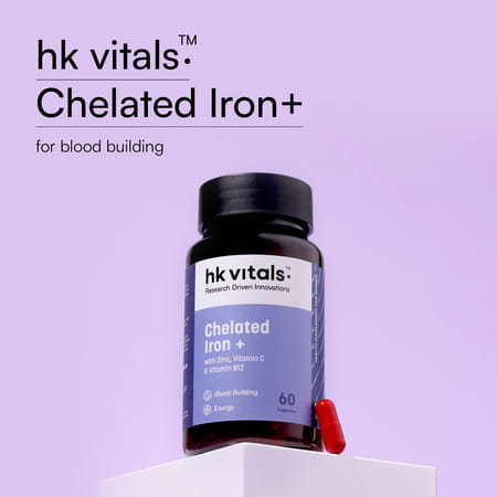 Hk Vitals Chelated Iron + Supplement (60 Capsules) | With Zinc | Vitamin C & Vitamin B12