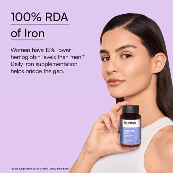 Hk Vitals Chelated Iron + Supplement (60 Capsules) | With Zinc | Vitamin C & Vitamin B12