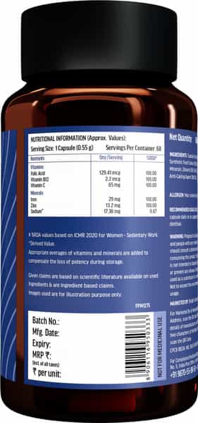 Hk Vitals Chelated Iron + Supplement (60 Capsules) | With Zinc | Vitamin C & Vitamin B12