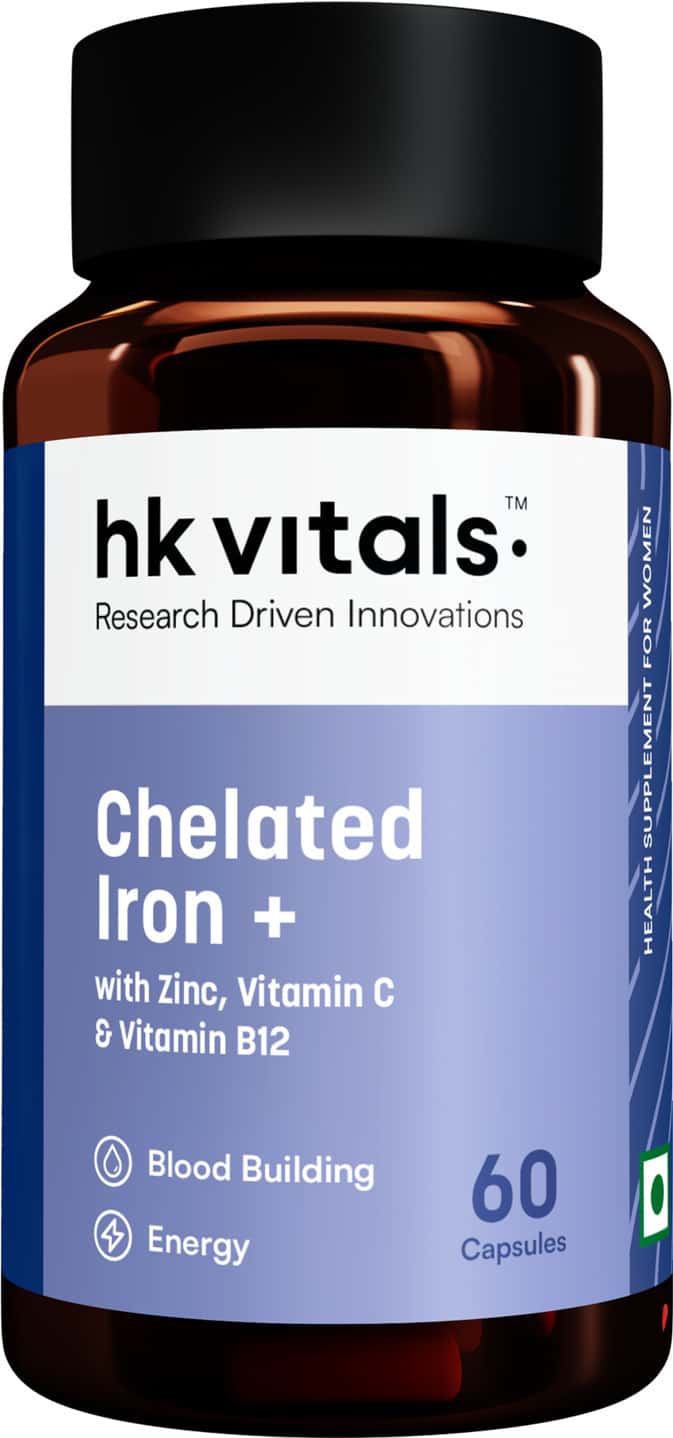 Hk Vitals Iron + Folic Acid (60 Caps) | With Vit C | B12 | Zinc | Supports Blood & Energy